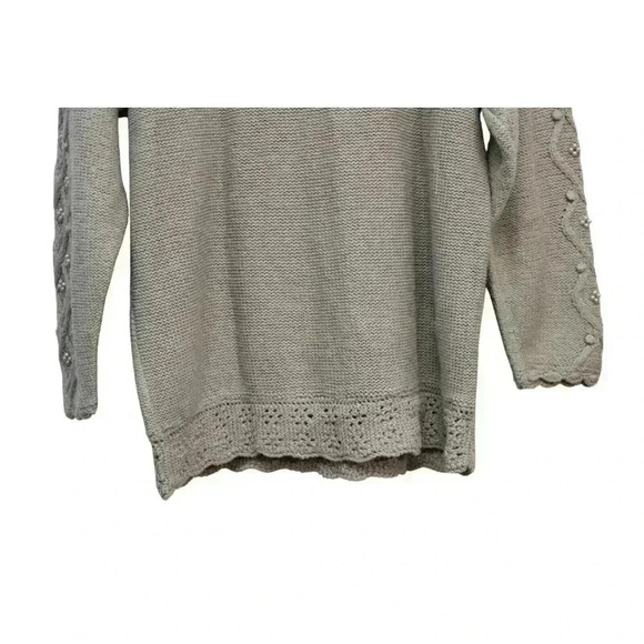 Vintage 90s Cable Knit Sweater Size Large Green Ramie Cotton Beaded Hand Knit - Picture 13 of 13